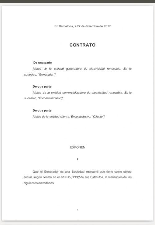 Contrato genérico precompra electricidad renovable