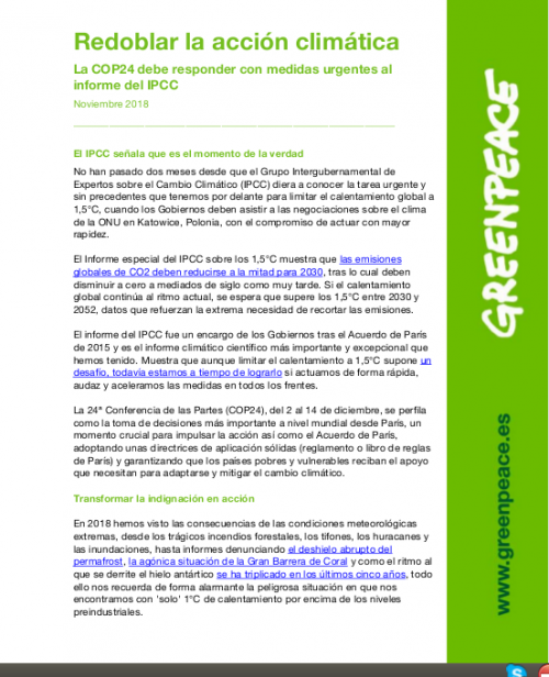 Redoblar la acción climática.  La COP24 debe responder con medidas urgentes al informe del IPCC