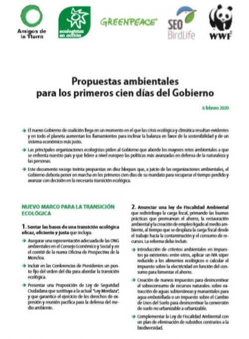 Propuestas ambientales para los primeros cien días del Gobierno