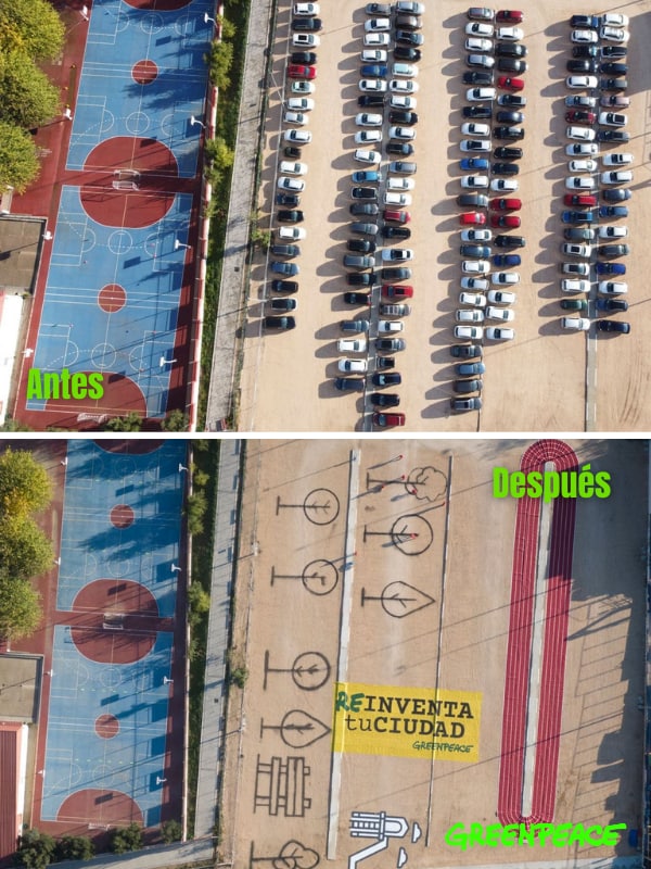 Fotos del espacio que corresponden al colegio Juan Zaragüeta, pero que se ha estado utilizando como parking desde 2020.