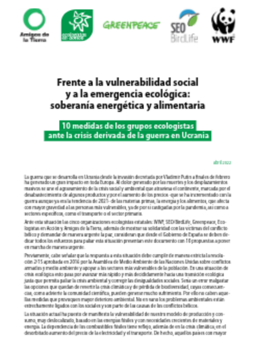 Frente a la vulnerabilidad social y a la emergencia ecológica: soberanía energética y alimentaria