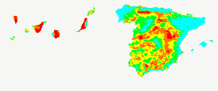 Mapa sobre el riesgo de incendio para el martes 16 de septiembre. Amarillo riesgo alto, Naranja riesgo muy alto, Rojo riesgo extremo.