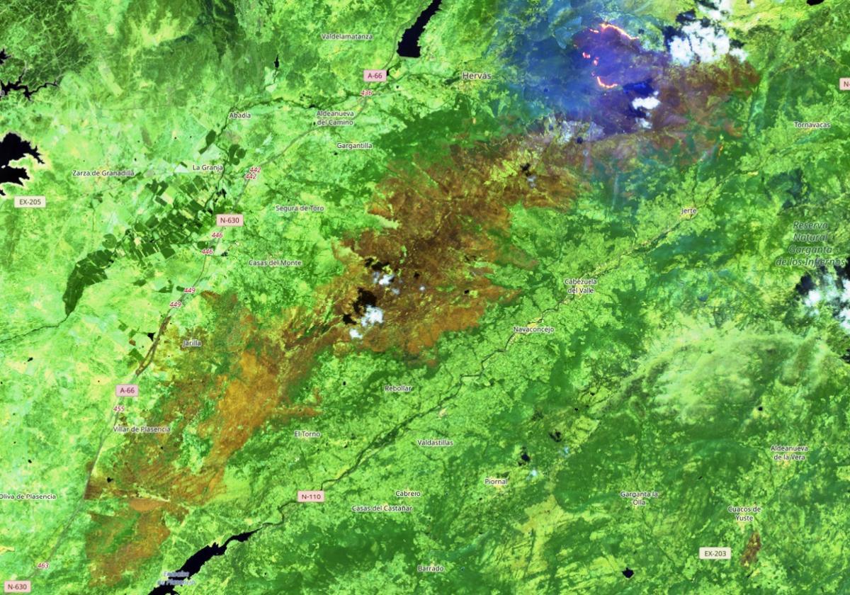 Mapa del incendio de Jarilla (Cáceres).